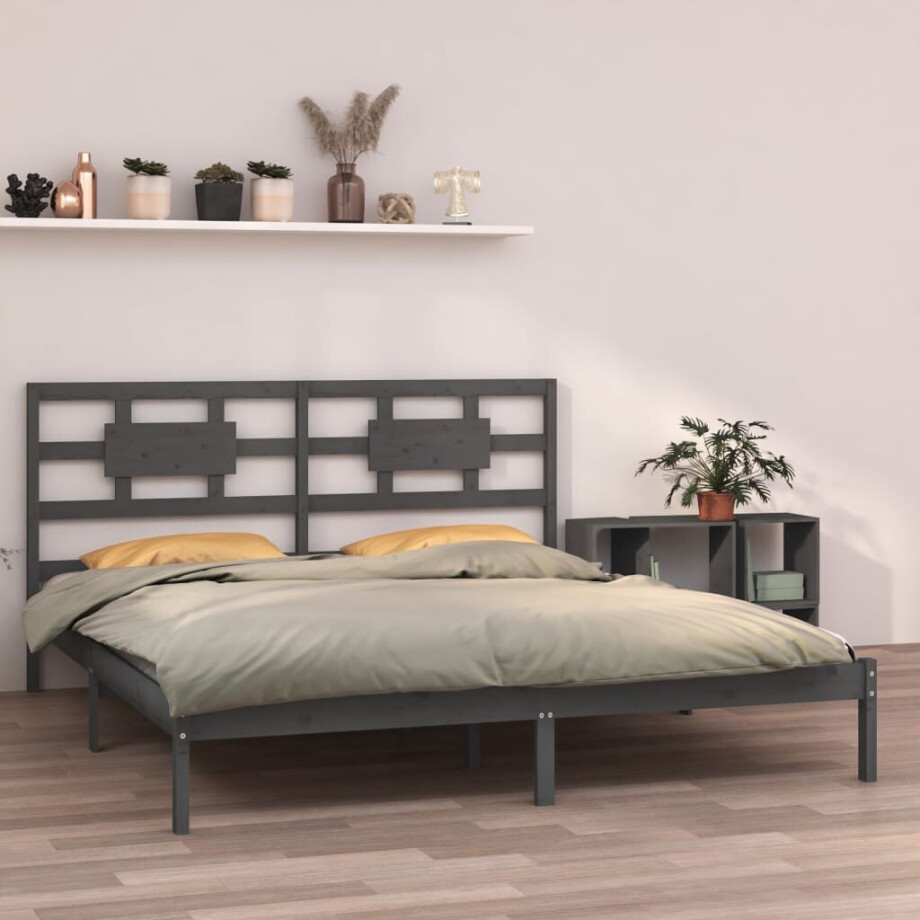 vidaXL Bedframe massief hout grijs 200x200 cm afbeelding 1
