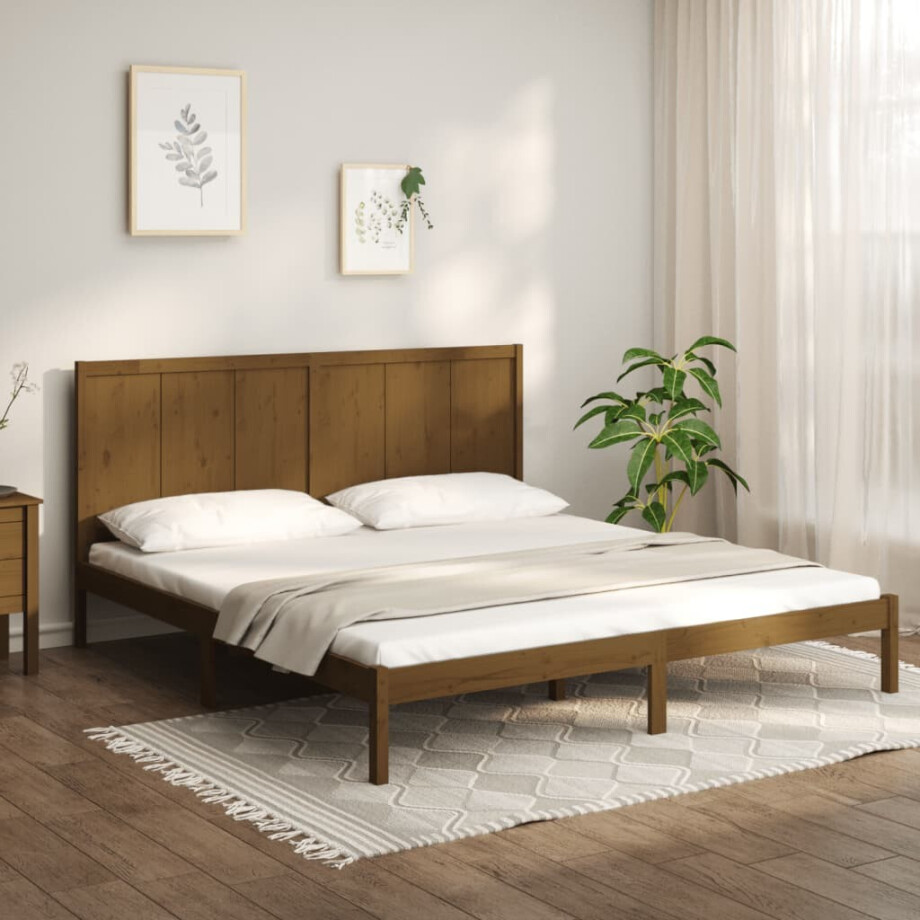 vidaXL Bedframe massief grenenhout honingbruin 200x200 cm vidaXL Bedframe massief grenenhout honingbruin 200x200 cm afbeelding 1