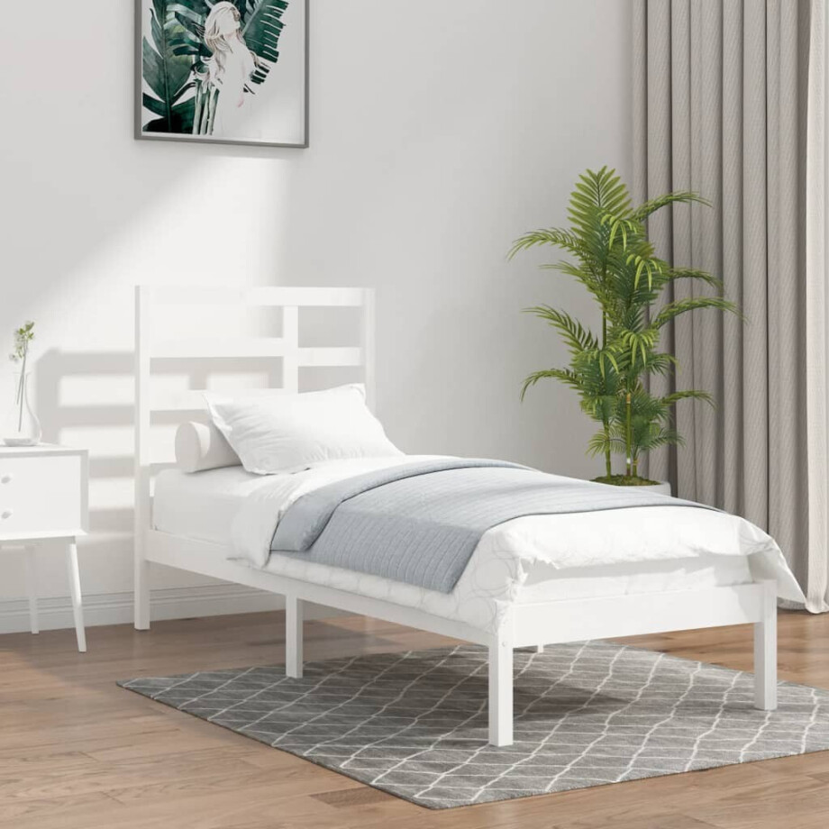 vidaXL Bedframe massief hout wit 90x190 cm afbeelding 1