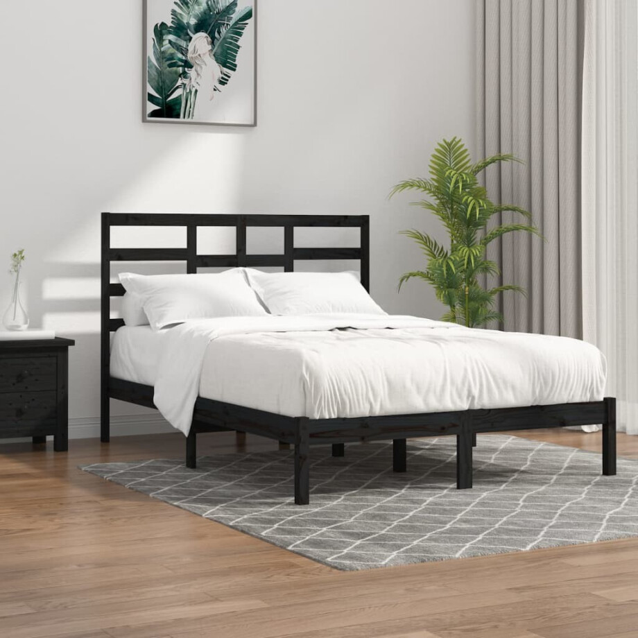 vidaXL Bedframe massief hout zwart 140x190 cm vidaXL Bedframe massief hout zwart 140x190 cm afbeelding 1