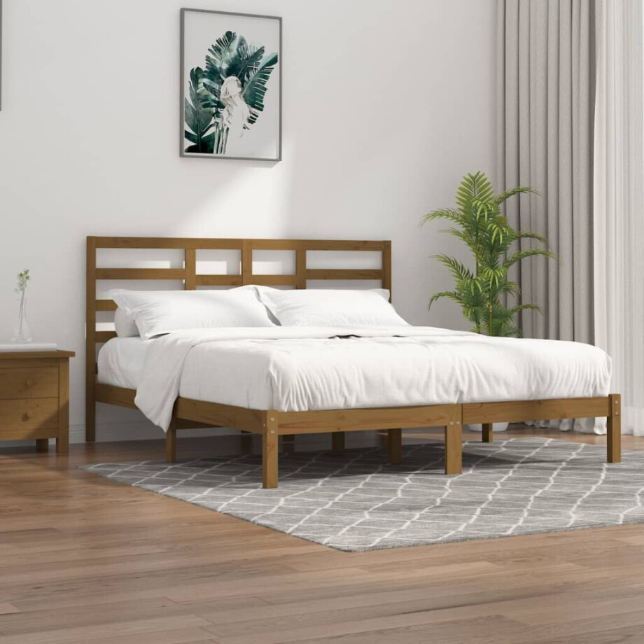 vidaXL Bedframe massief hout honingbruin 200x200 cm afbeelding 1