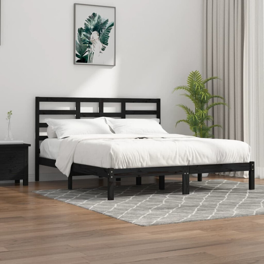 vidaXL Bedframe massief hout zwart 200x200 cm afbeelding 1