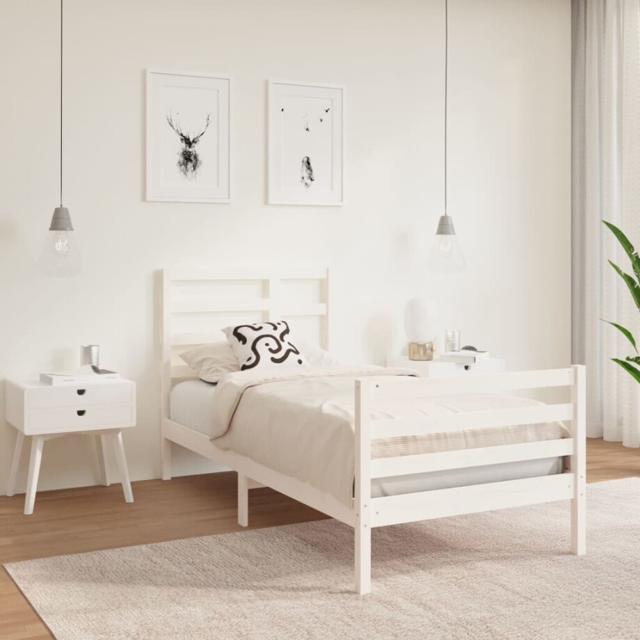 vidaXL Bedframe massief hout wit 90x190 cm vidaXL Bedframe massief hout wit 90x190 cm afbeelding 1