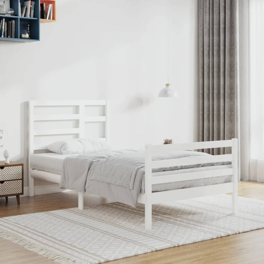 vidaXL Bedframe massief hout wit 90x200 cm vidaXL Bedframe massief hout wit 90x200 cm afbeelding 1