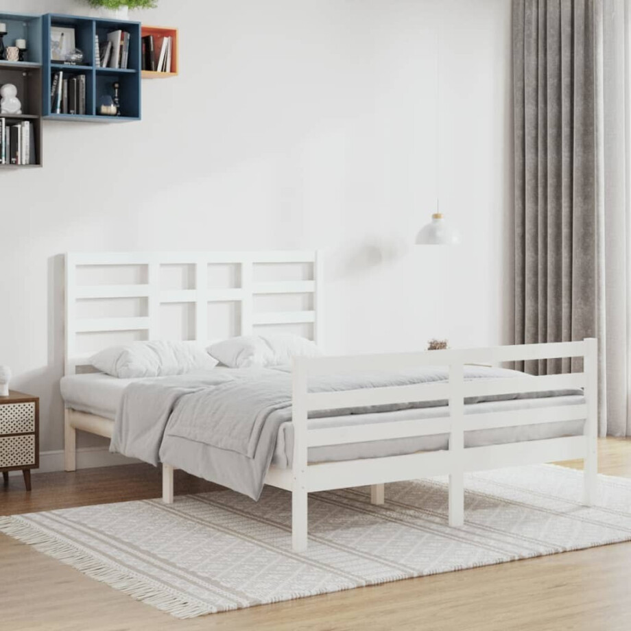 vidaXL Bedframe massief hout wit 140x200 cm vidaXL Bedframe massief hout wit 140x200 cm afbeelding 1