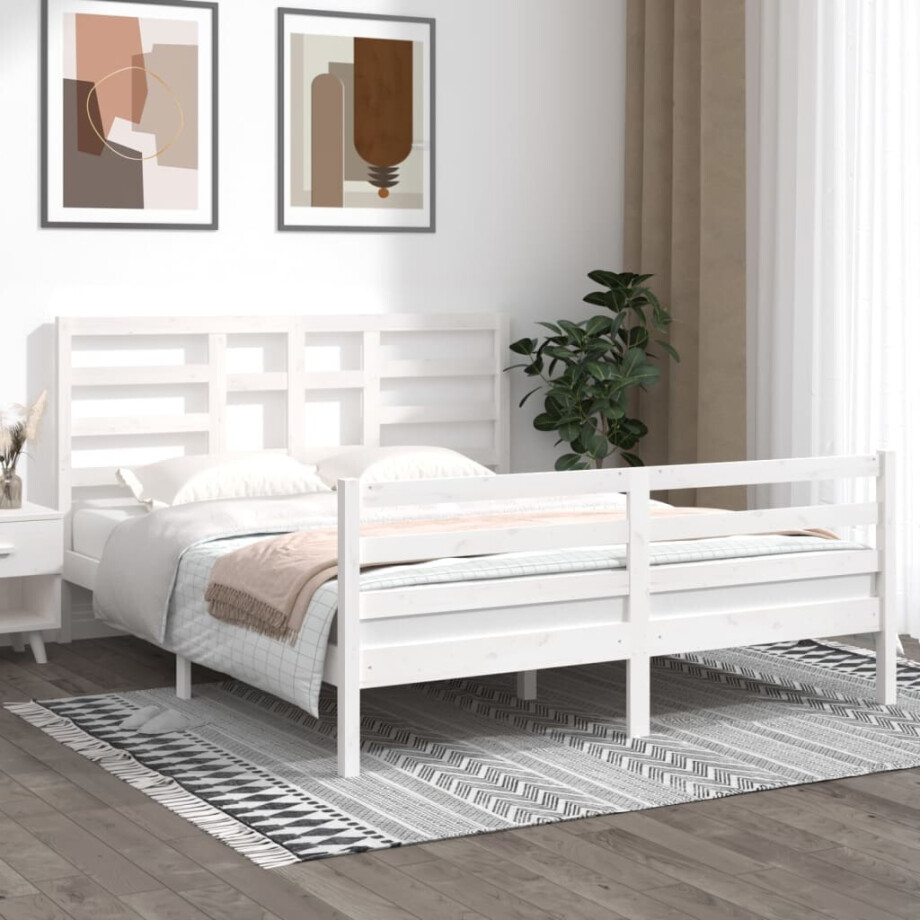 vidaXL Bedframe massief hout wit 160x200 cm vidaXL Bedframe massief hout wit 160x200 cm afbeelding 1