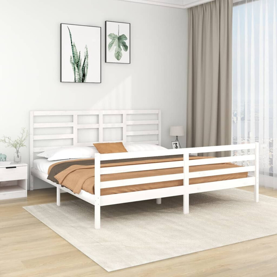 vidaXL Bedframe massief hout wit 200x200 cm afbeelding 1