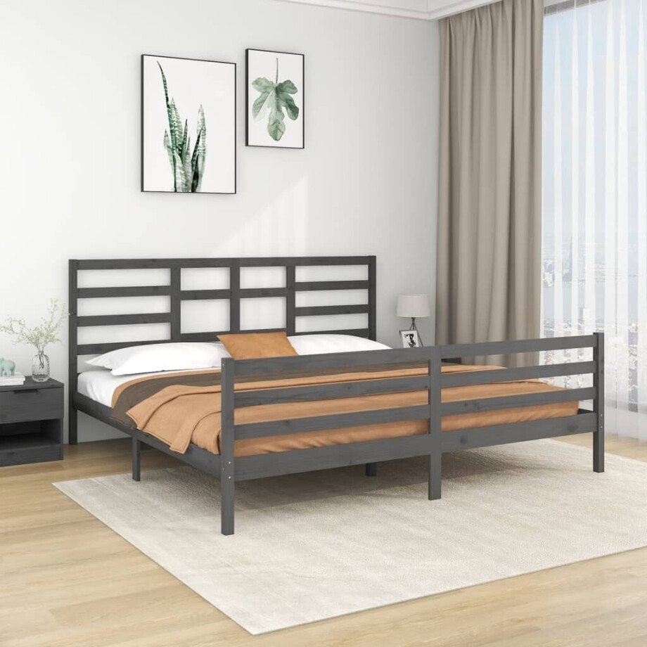 vidaXL Bedframe massief hout grijs 200x200 cm afbeelding 1