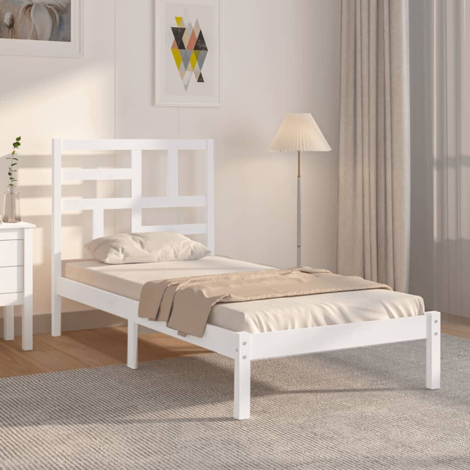 vidaXL Bedframe massief hout wit 90x190 cm vidaXL Bedframe massief hout wit 90x190 cm afbeelding 1