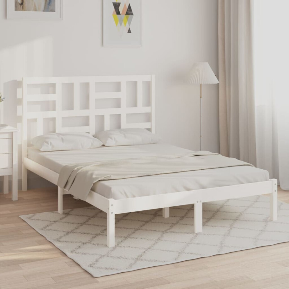 vidaXL Bedframe massief hout wit 120x190 cm afbeelding 1