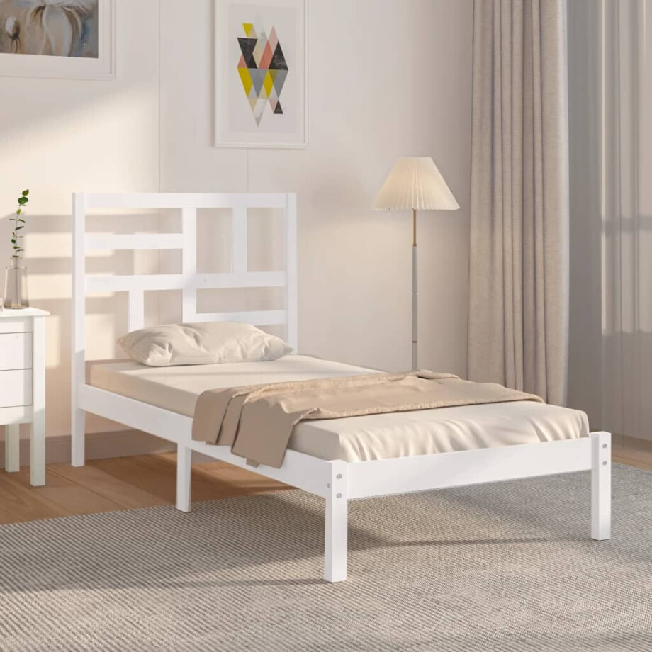 vidaXL Bedframe massief hout wit 90x200 cm vidaXL Bedframe massief hout wit 90x200 cm afbeelding 1