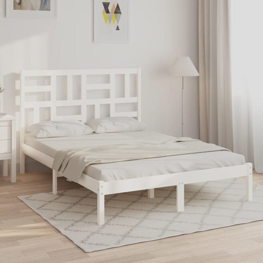 vidaXL Bedframe massief hout wit 120x200 cm afbeelding 1