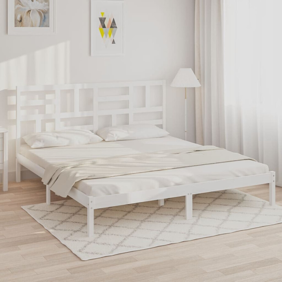 vidaXL Bedframe massief hout wit 200x200 cm afbeelding 1