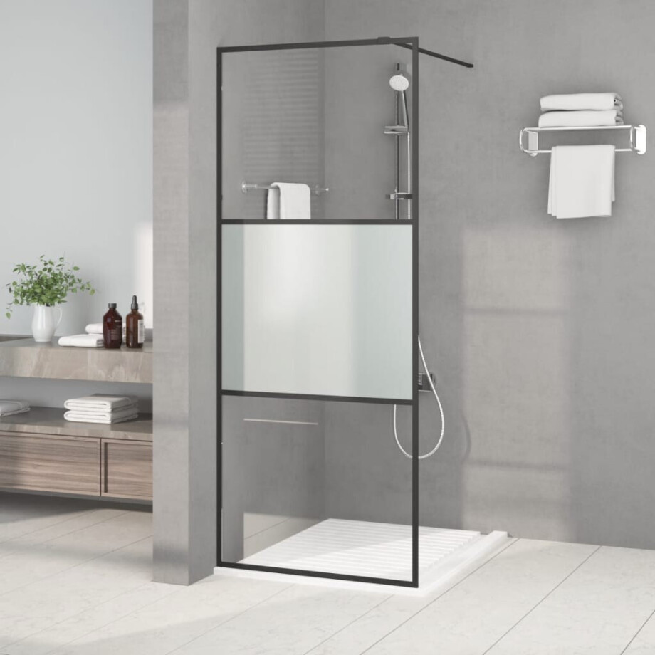 vidaXL Inloopdouchewand 80x195 cm halfmat ESG-glas zwart vidaXL Inloopdouchewand 80x195 cm halfmat ESG-glas zwart afbeelding 1