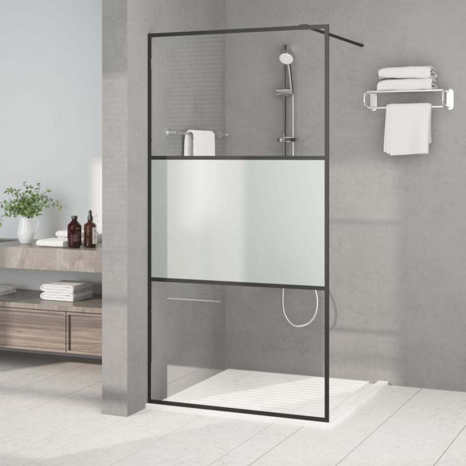 vidaXL Inloopdouchewand 100x195 cm halfmat ESG-glas zwart afbeelding 1