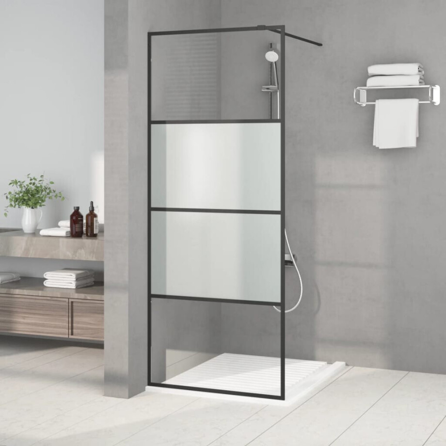 vidaXL Inloopdouchewand 80x195 cm halfmat ESG-glas zwart vidaXL Inloopdouchewand 80x195 cm halfmat ESG-glas zwart afbeelding 1