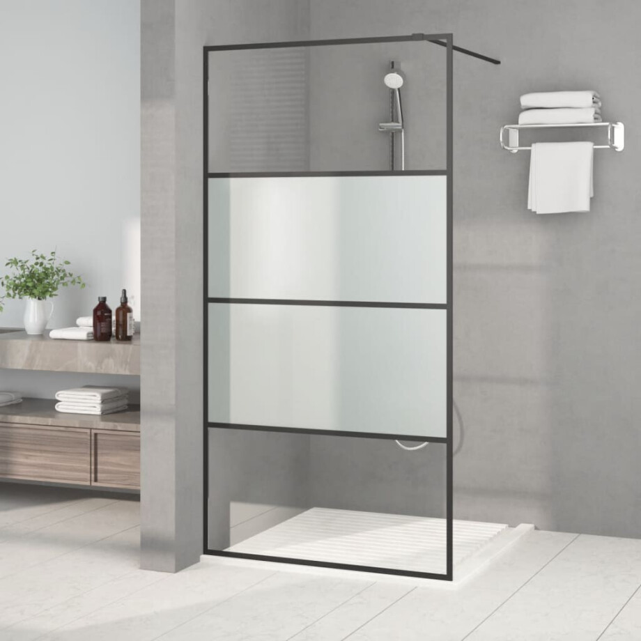 vidaXL Inloopdouchewand 100x195 cm halfmat ESG-glas zwart afbeelding 1
