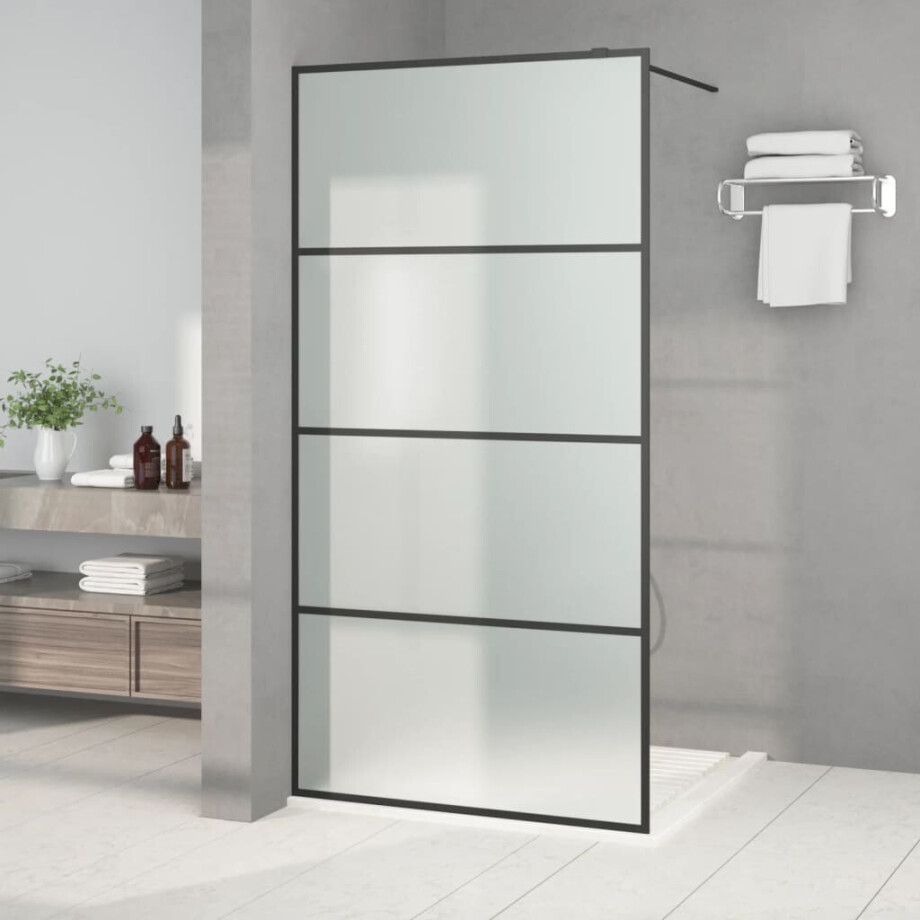 vidaXL Inloopdouchewand 100x195 cm mat ESG-glas zwart afbeelding 1