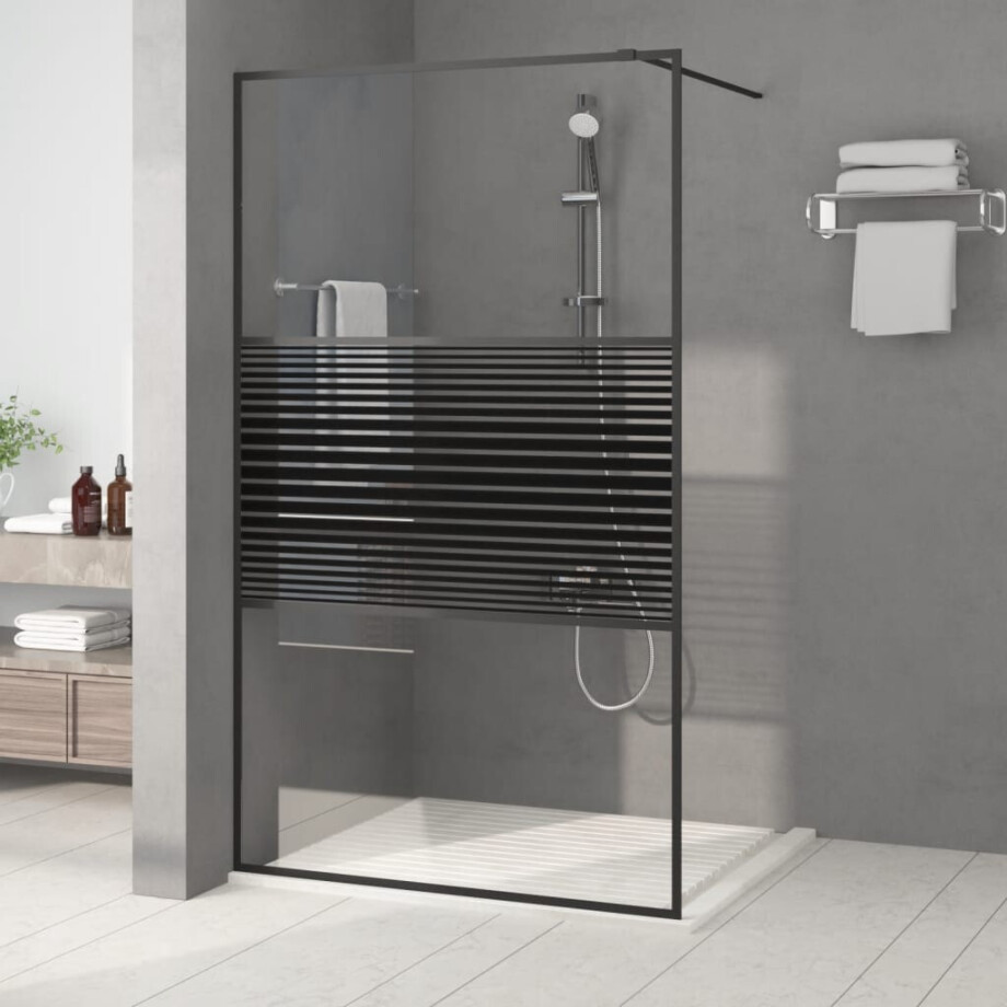 vidaXL Inloopdouchewand 115x195 cm transparant ESG-glas zwart afbeelding 1