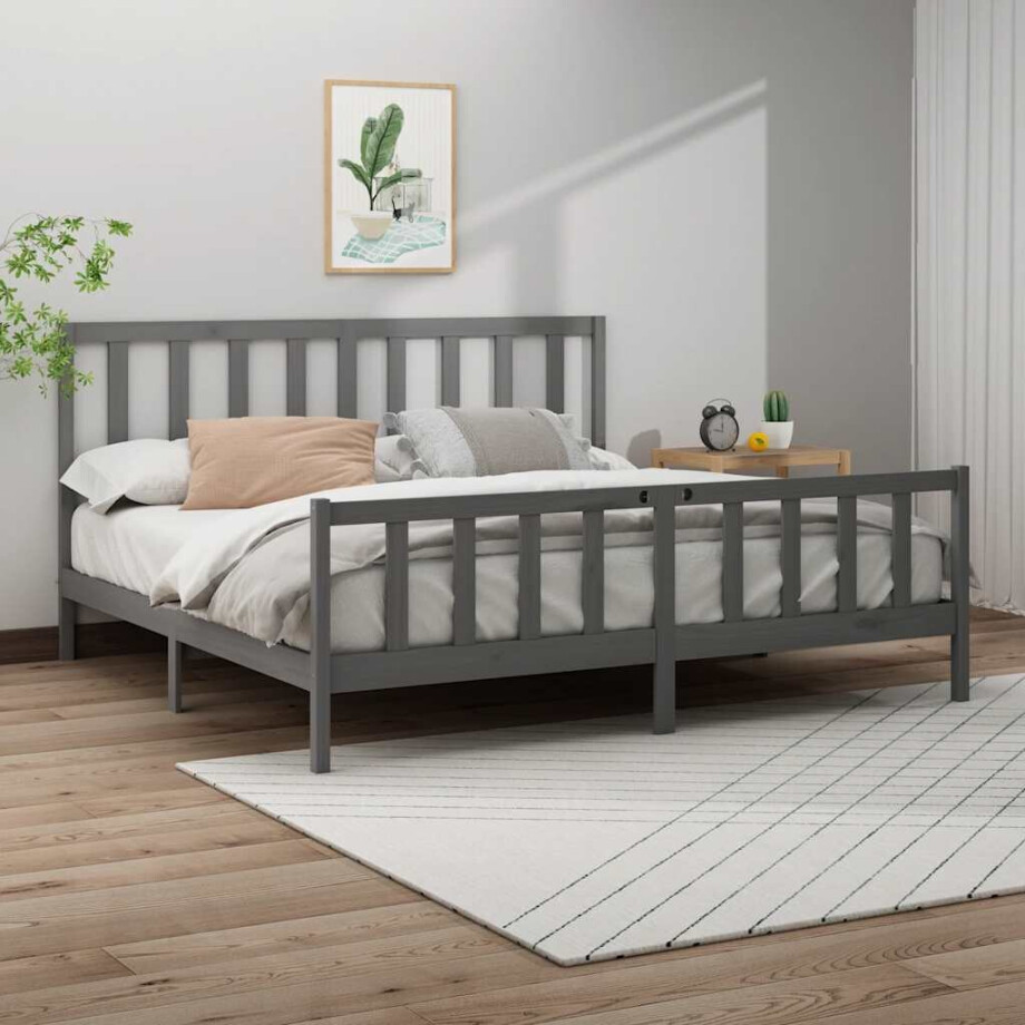 vidaXL Bedframe massief grenenhout grijs 200x200 cm afbeelding 1