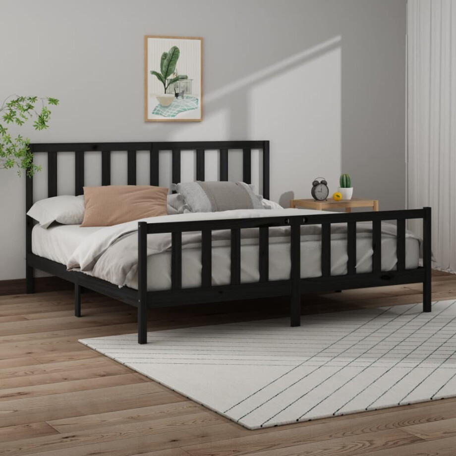 vidaXL Bedframe massief grenenhout zwart 200x200 cm vidaXL Bedframe massief grenenhout zwart 200x200 cm afbeelding 1