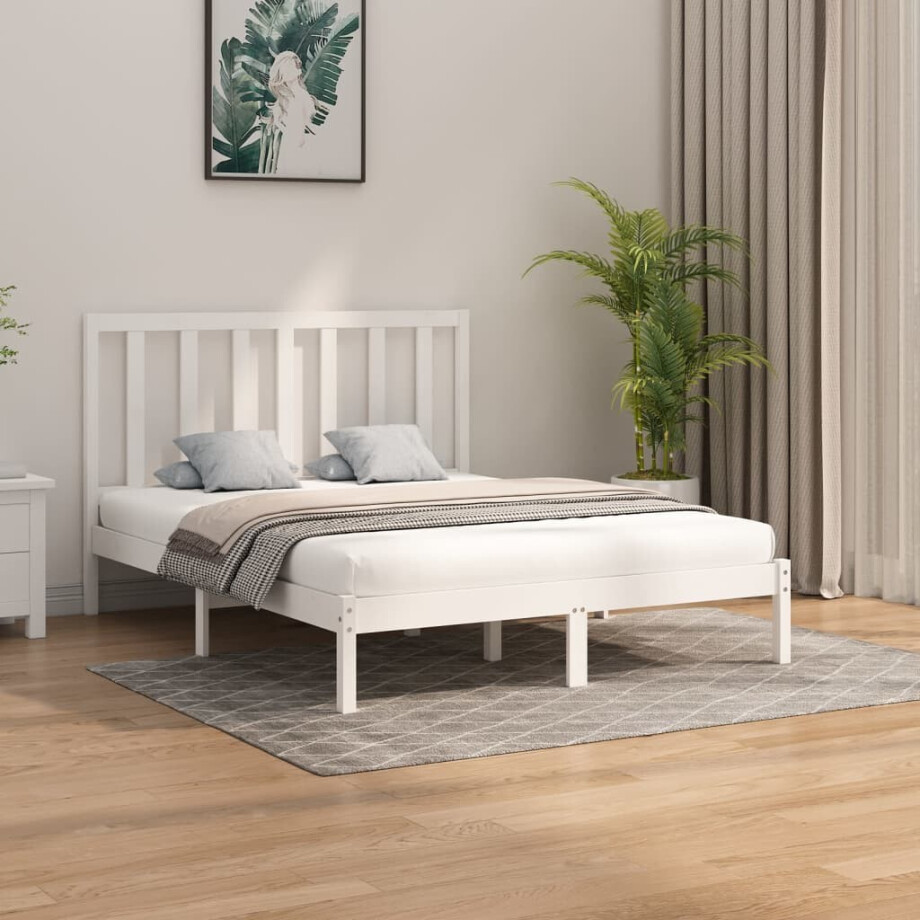 vidaXL Bedframe massief hout wit 160x200 cm afbeelding 1
