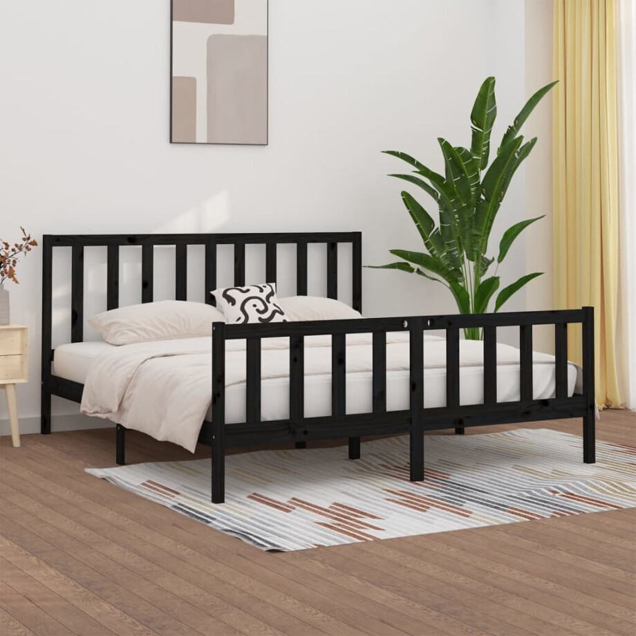 vidaXL Bedframe massief hout zwart 200x200 cm afbeelding 1