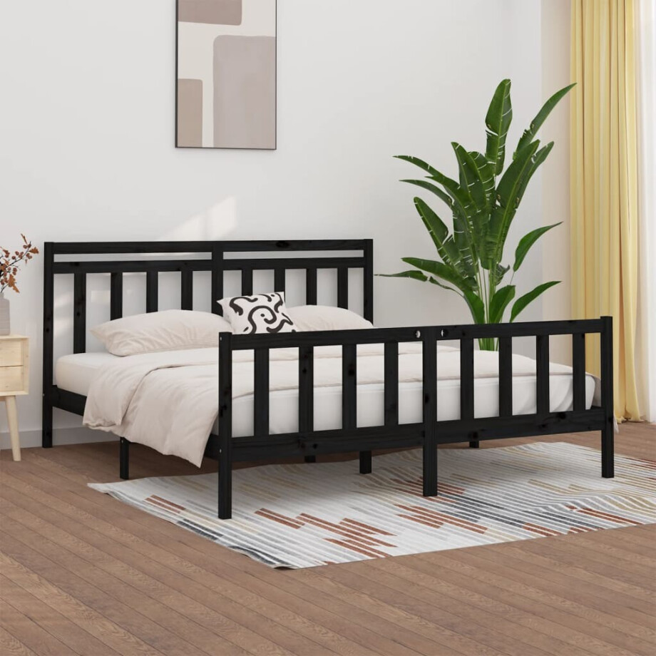 vidaXL Bedframe massief grenenhout zwart 200x200 cm vidaXL Bedframe massief grenenhout zwart 200x200 cm afbeelding 1