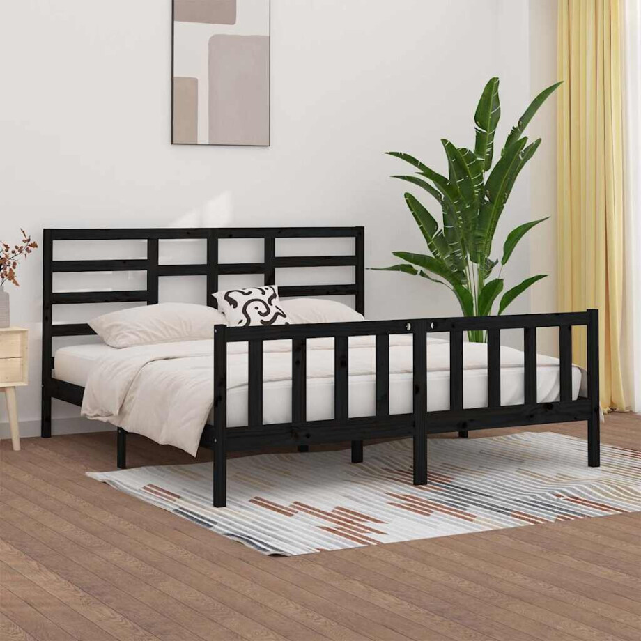 vidaXL Bedframe massief grenenhout zwart 200x200 cm vidaXL Bedframe massief grenenhout zwart 200x200 cm afbeelding 1