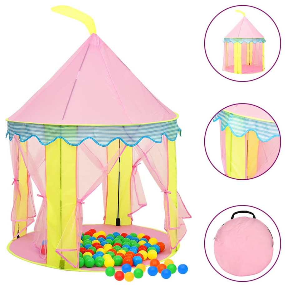 vidaXL Kinderspeeltent met 250 ballen 100x100x127 cm roze afbeelding 1