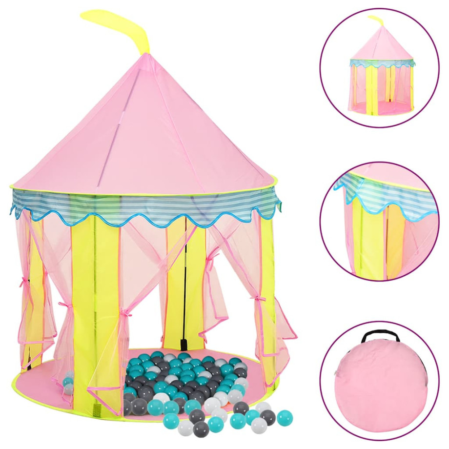 vidaXL Kinderspeeltent met 250 ballen 100x100x127 cm roze afbeelding 1