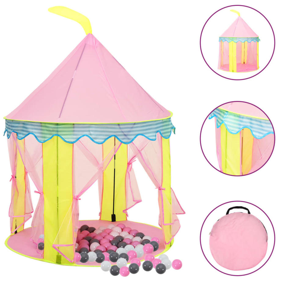 vidaXL Kinderspeeltent met 250 ballen 100x100x127 cm roze afbeelding 1