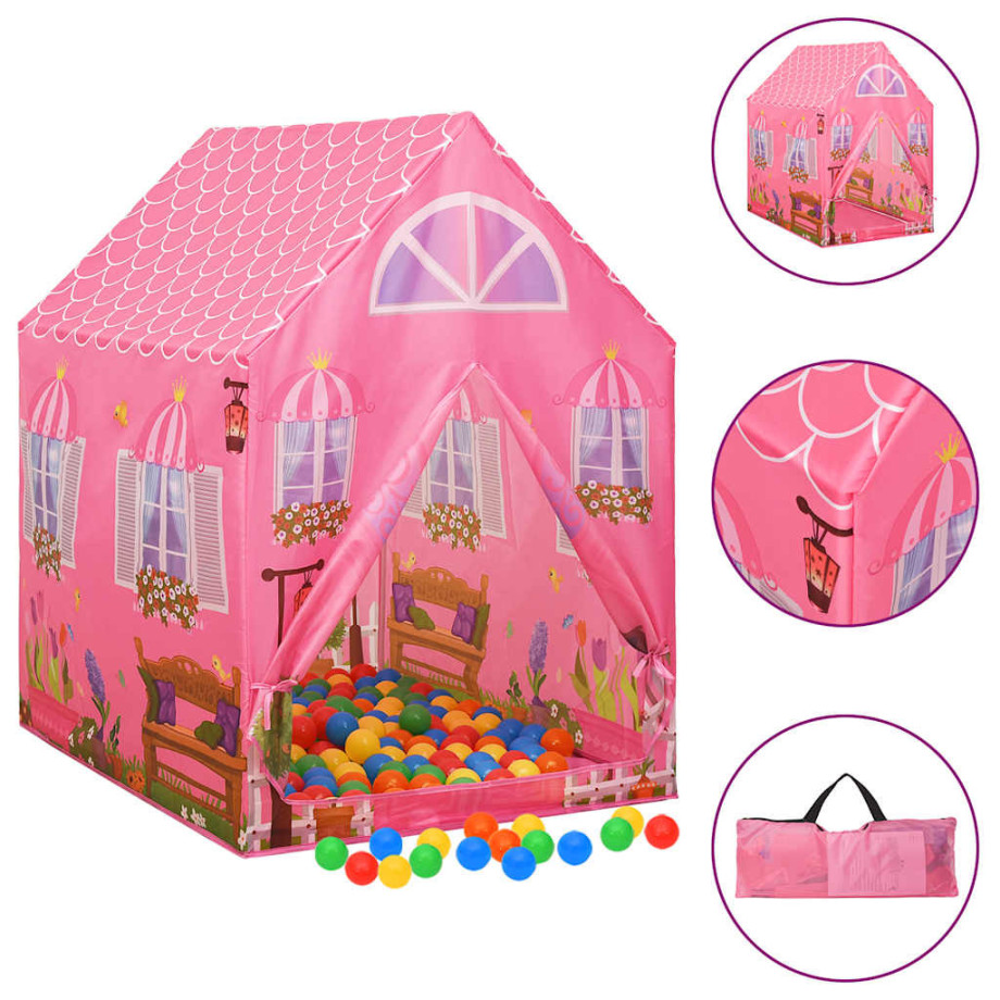 vidaXL Kinderspeeltent met 250 ballen 69x94x104 cm roze afbeelding 1