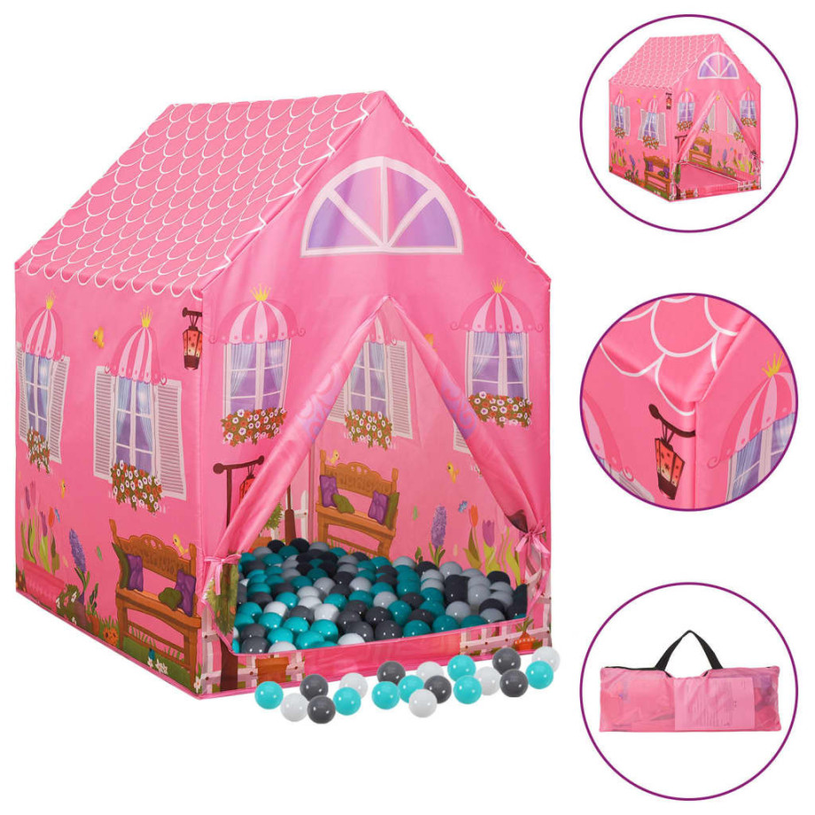 vidaXL Kinderspeeltent met 250 ballen 69x94x104 cm roze afbeelding 1
