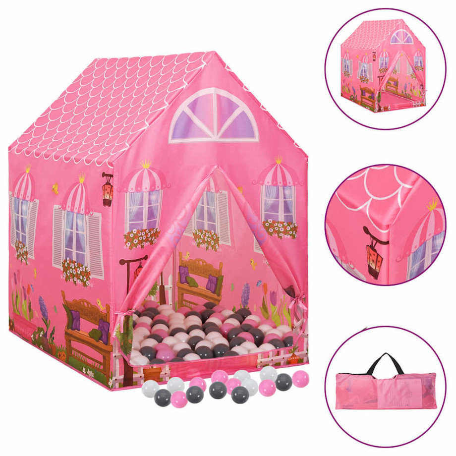 vidaXL Kinderspeeltent met 250 ballen 69x94x104 cm roze afbeelding 1