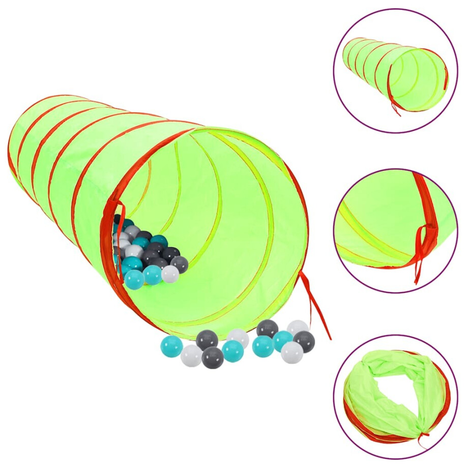 vidaXL Kinderspeeltunnel met 250 ballen 175 cm polyester groen afbeelding 1