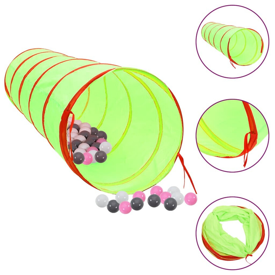 vidaXL Kinderspeeltunnel met 250 ballen 175 cm polyester groen afbeelding 1