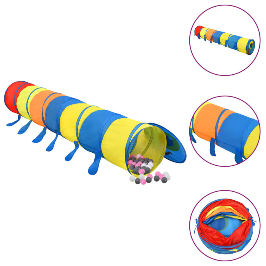 vidaXL Kinderspeeltunnel met 250 ballen 245 cm polyester meerkleurig afbeelding 1