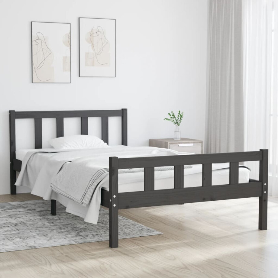 vidaXL Bedframe massief hout grijs 100x200 cm afbeelding 1