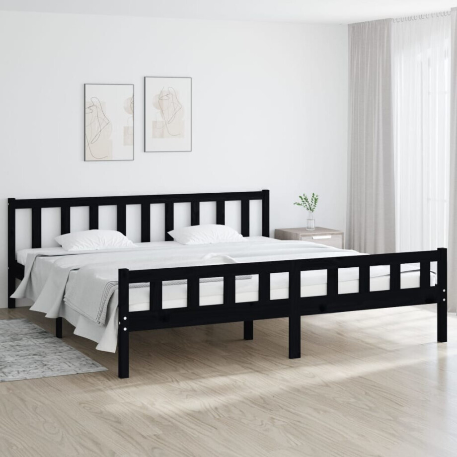 vidaXL Bedframe massief hout zwart 160x200 cm vidaXL Bedframe massief hout zwart 160x200 cm afbeelding 1