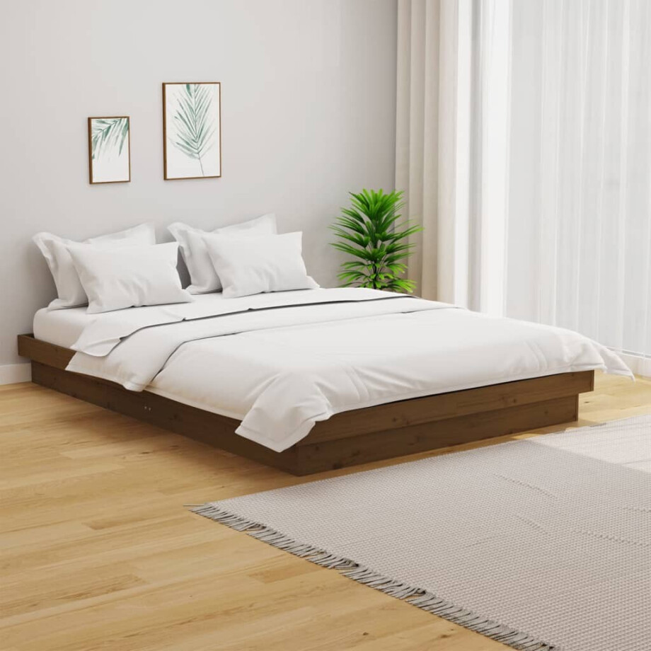 vidaXL Bedframe massief hout honingbruin 135x190 cm afbeelding 1