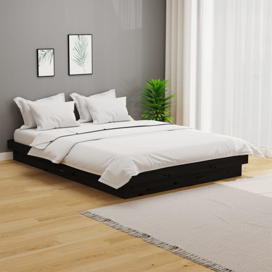 vidaXL Bedframe massief hout zwart 135x190 cm vidaXL Bedframe massief hout zwart 135x190 cm afbeelding 1