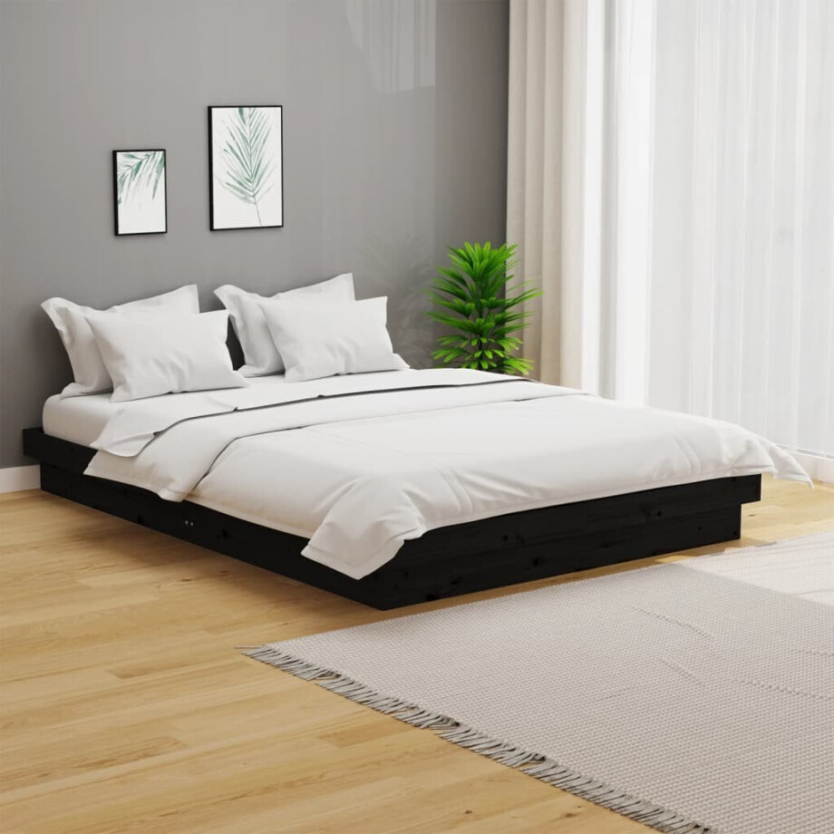 vidaXL Bedframe massief hout zwart 140x190 cm vidaXL Bedframe massief hout zwart 140x190 cm afbeelding 1