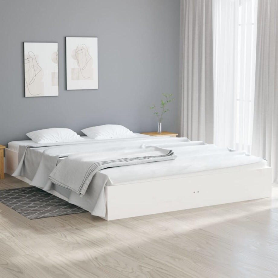 vidaXL Bedframe massief hout wit 200x200 cm afbeelding 1