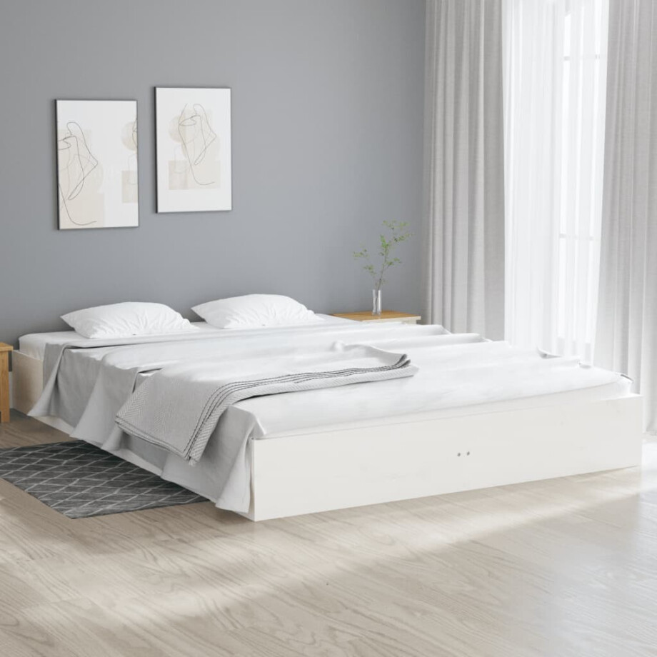 vidaXL Bedframe massief hout wit 160x200 cm vidaXL Bedframe massief hout wit 160x200 cm afbeelding 1