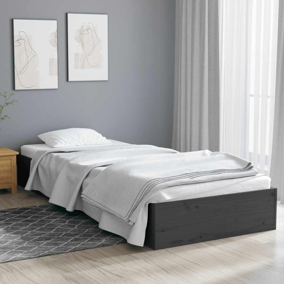 vidaXL Bedframe massief hout grijs 75x190 cm afbeelding 1