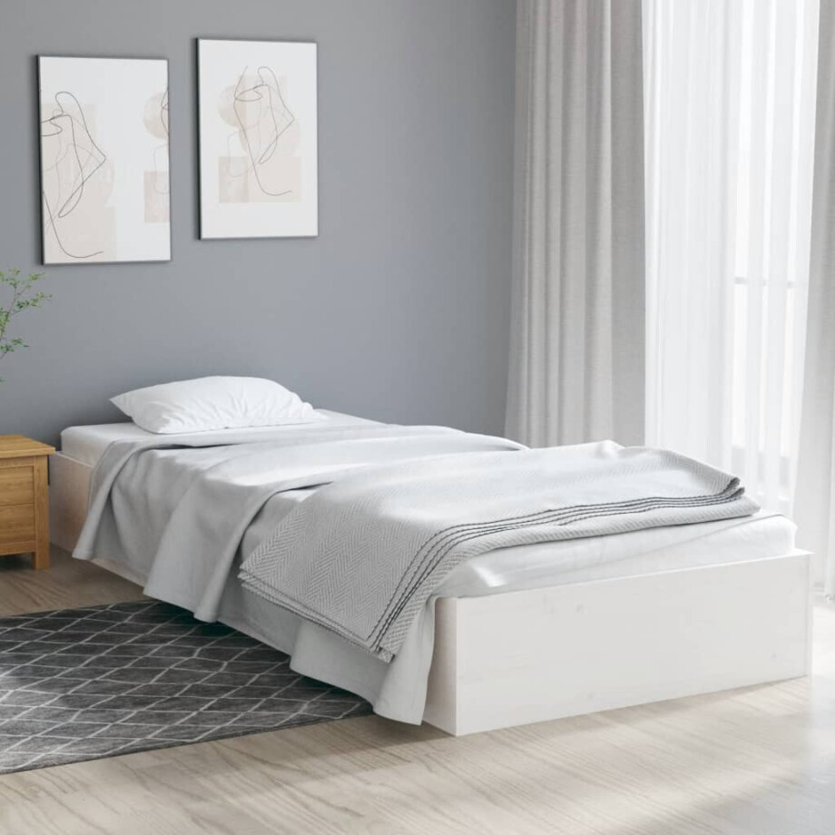 vidaXL Bedframe massief hout wit 90x190 cm afbeelding 1