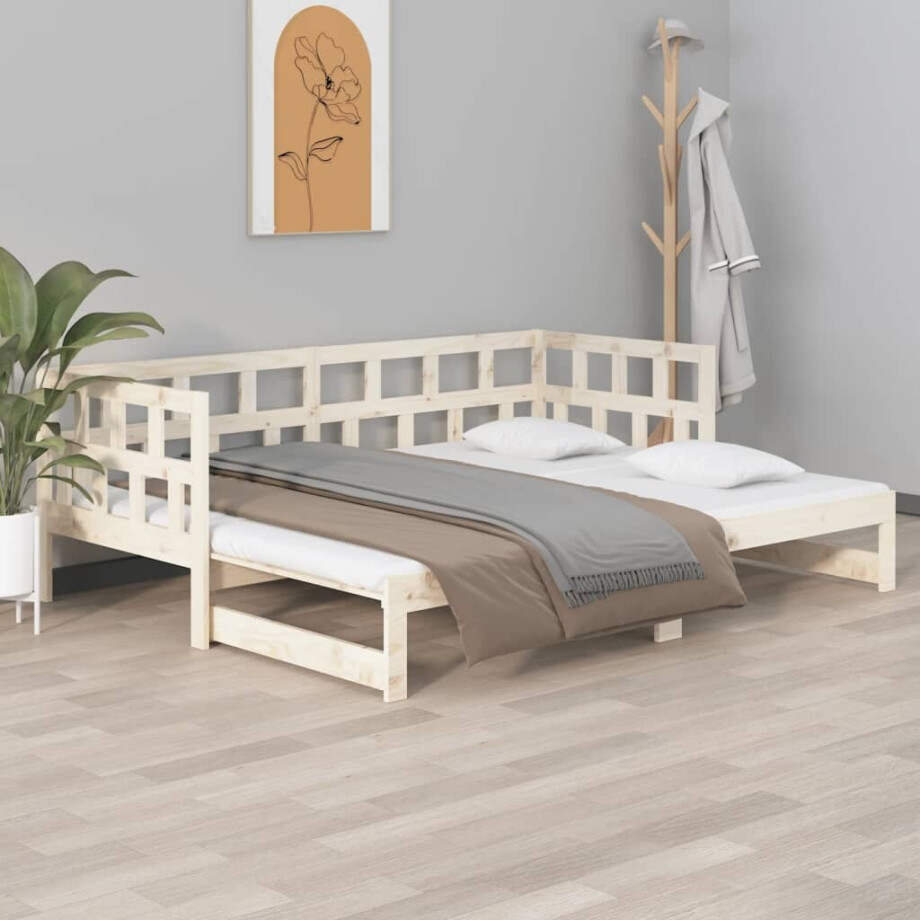vidaXL Slaapbank uitschuifbaar massief grenenhout 2x(80x200) cm afbeelding 1