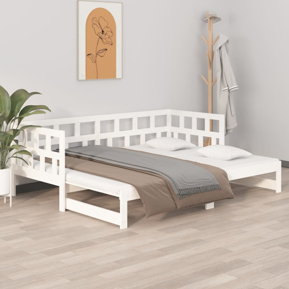 vidaXL Slaapbank uitschuifbaar massief grenenhout wit 2x(80x200) cm afbeelding 1