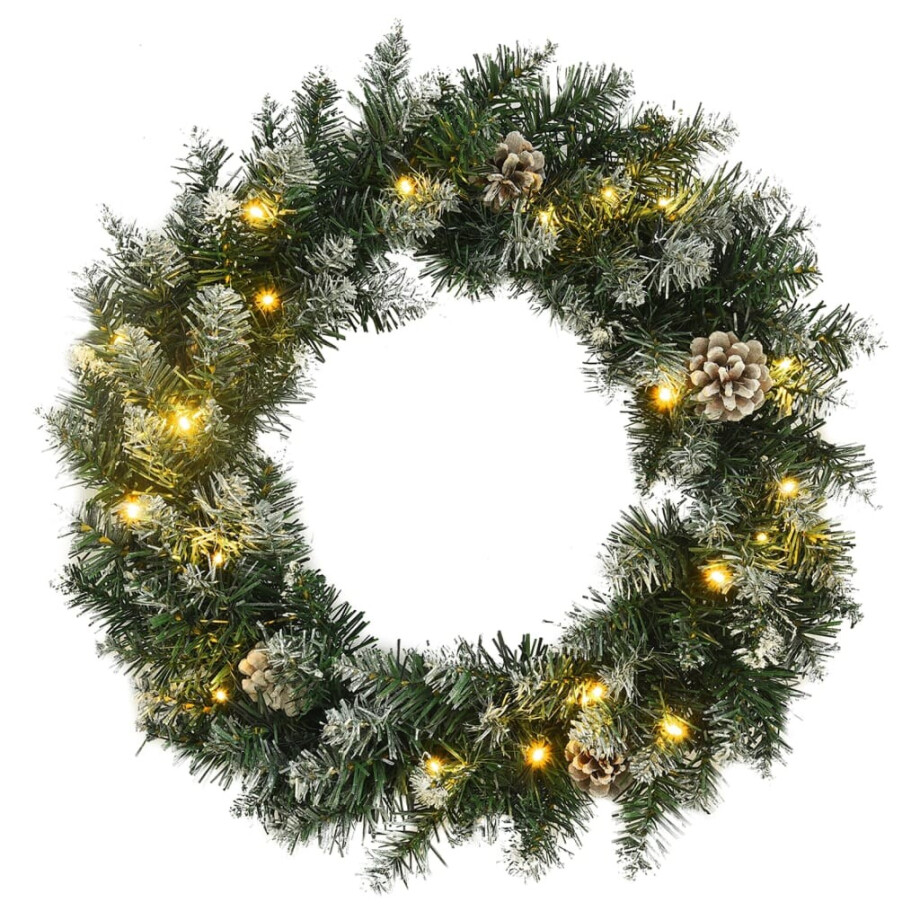 vidaXL Kerstkrans met LED-lampjes 60 cm PVC groen vidaXL Kerstkrans met LED-lampjes 60 cm PVC groen afbeelding
